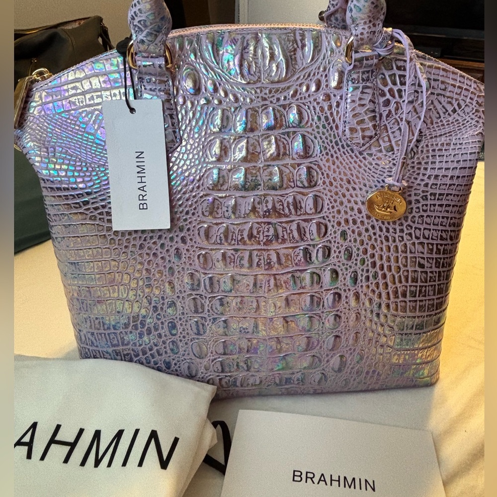 Brahmin Large Duxbury Violet Wonderland Iridescent Purple Crocodile Embossed Bag